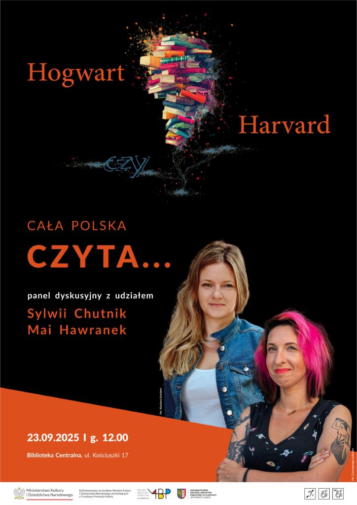 Plakat z informacją o panelu dyskusyjnym z Sylwią Chutnik i Mają Hawranek