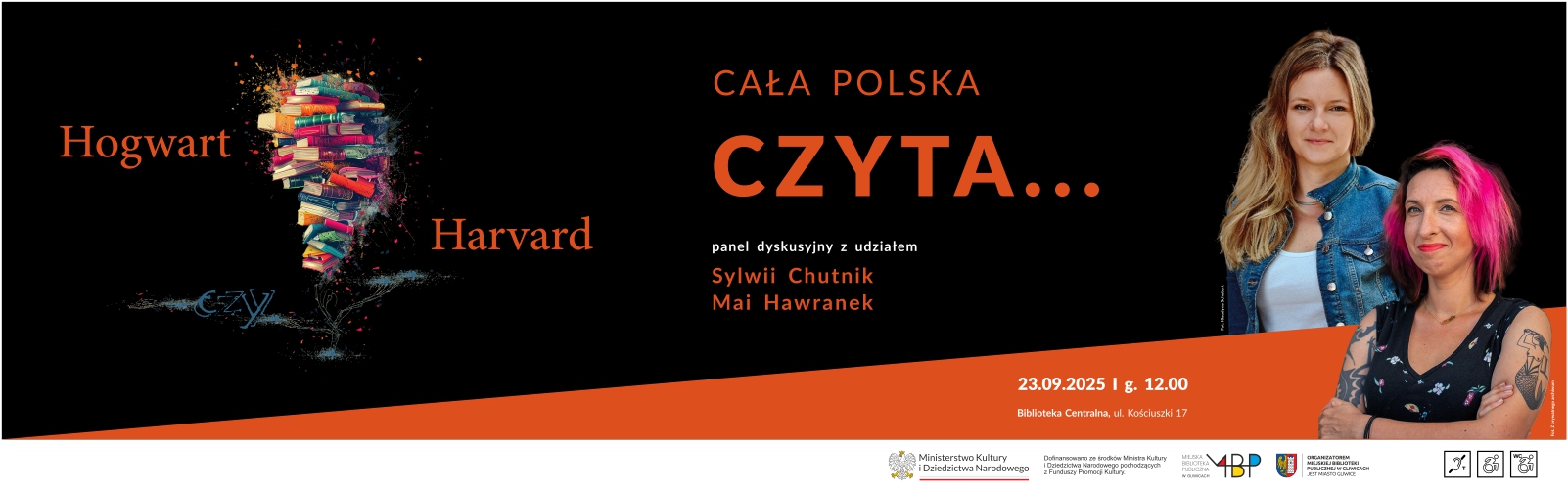 Baner z informacją o panelu dyskusyjnym z Sylwią Chutnik i Mają Hawranek