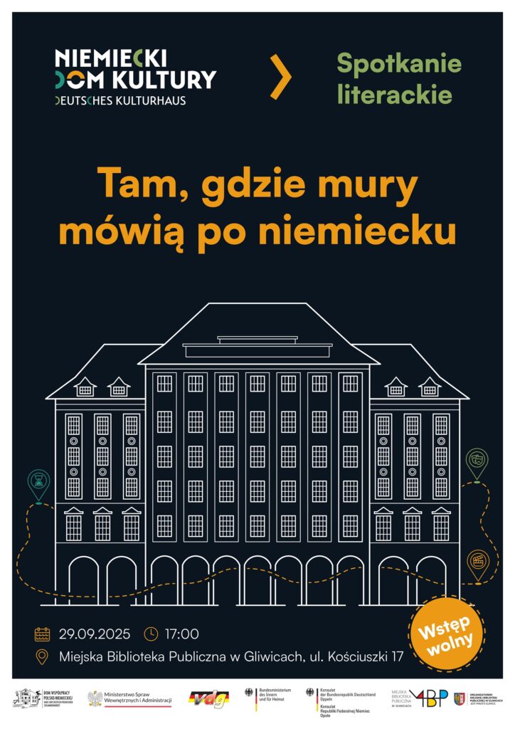 Plakat z informacją o spotkaniu literackim z Domem Współpracy Polsko-Niemieckiej