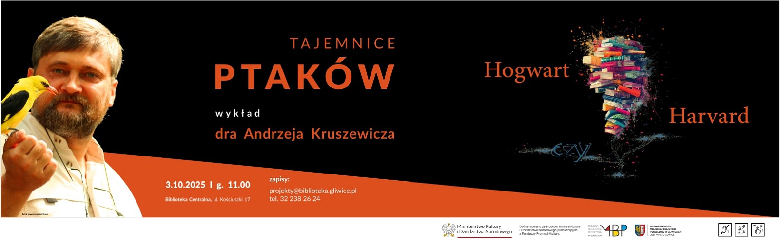 Baner z informacją o spotkaniu z popularyzatorem nauki