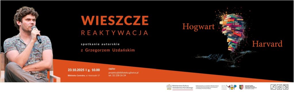 Baner z informacją o spotkaniu autorskim
