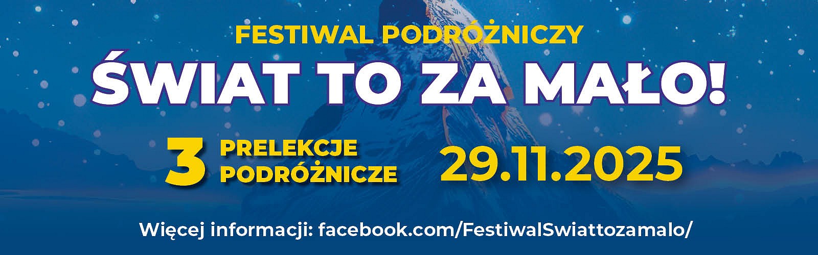 Baner z informacją o festiwalu podróżniczym