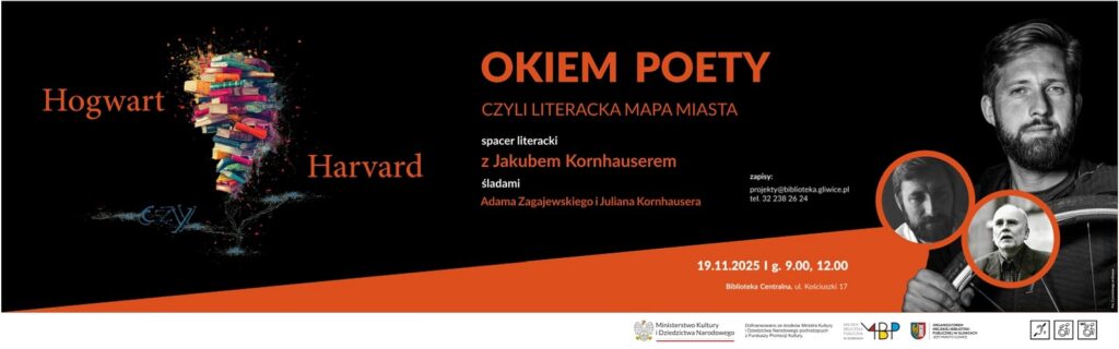 Baner z informacją o spacerze literackim