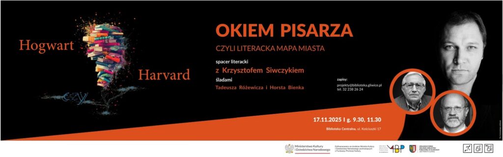 Baner z informacją o spacerze literackim