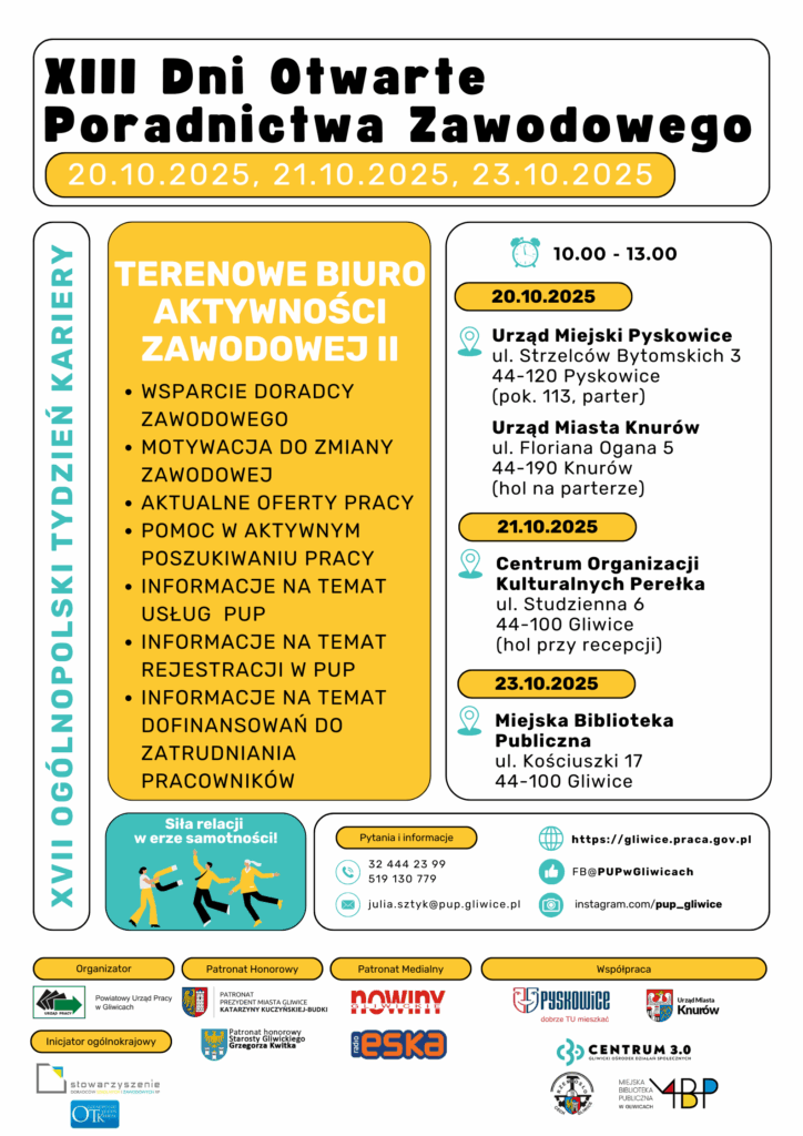 Plakat z informacją o XIII Dniach Otwartych Poradnictwa Zawodowego