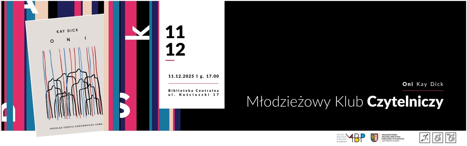Baner z informacją o Młodzieżowym Klubie Czytelniczym