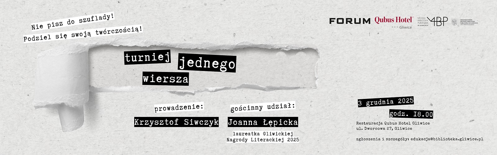 Baner z informacją o turnieju jednego wiersza