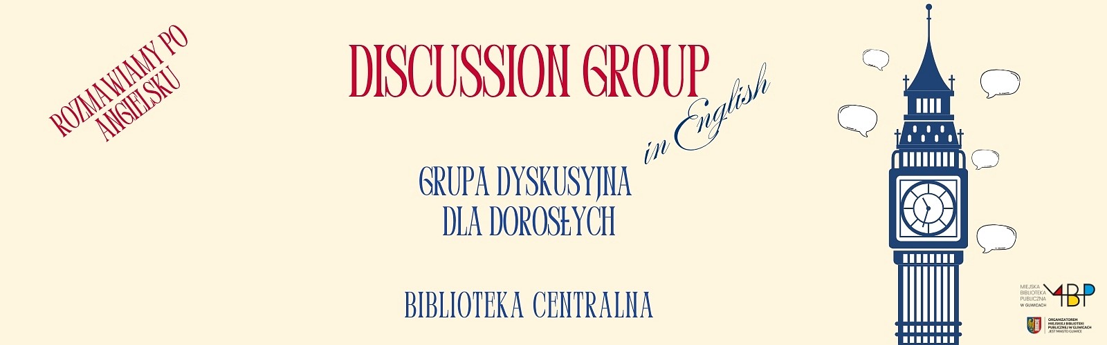 Baner z informacją o grupie dyskusyjnym po angielsku