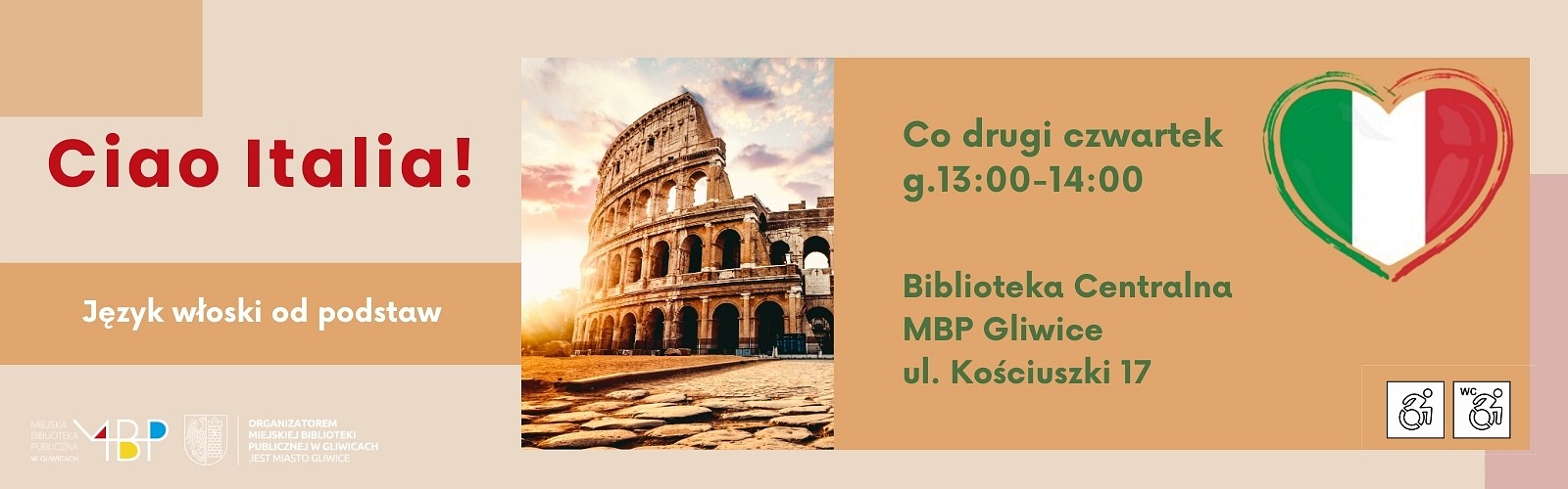 Baner z informacją o kursie języka włoskiego