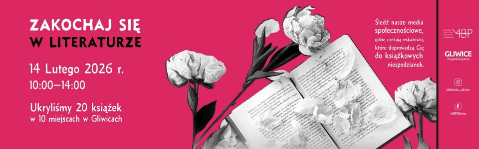 Baner z informacją o Walentynkach z biblioteką