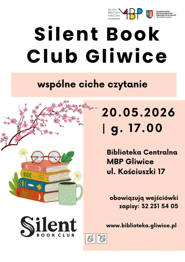 Plakat z informacją o Silent Book Club Gliwice