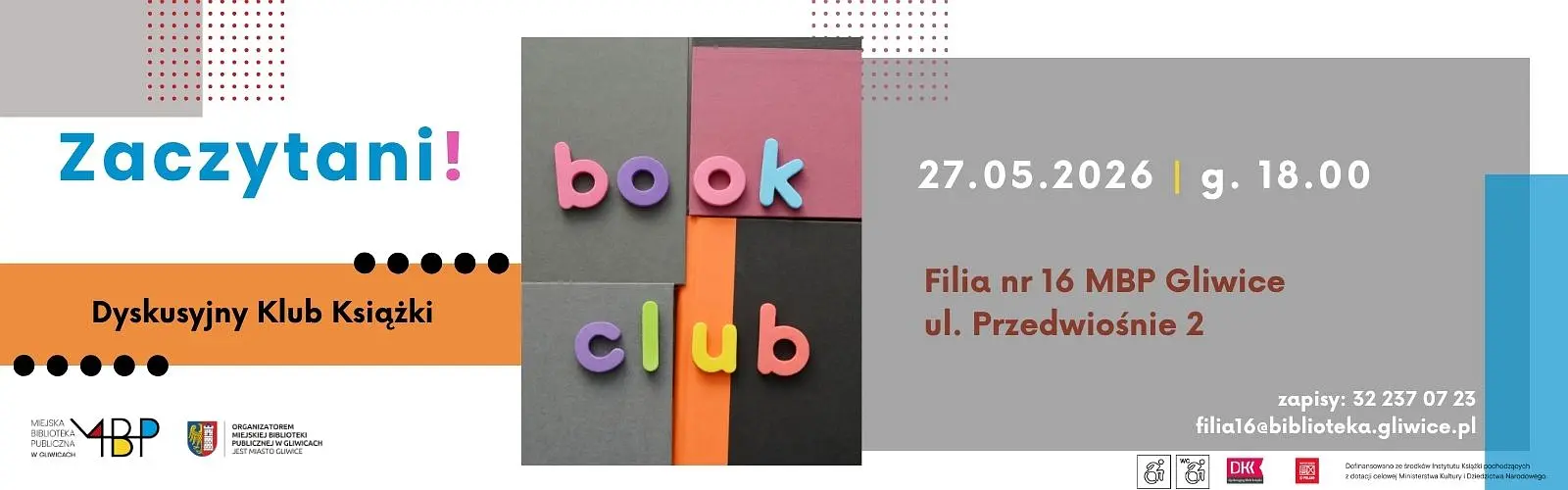 Baner z informacją o Dyskusyjnym Klubie Książki