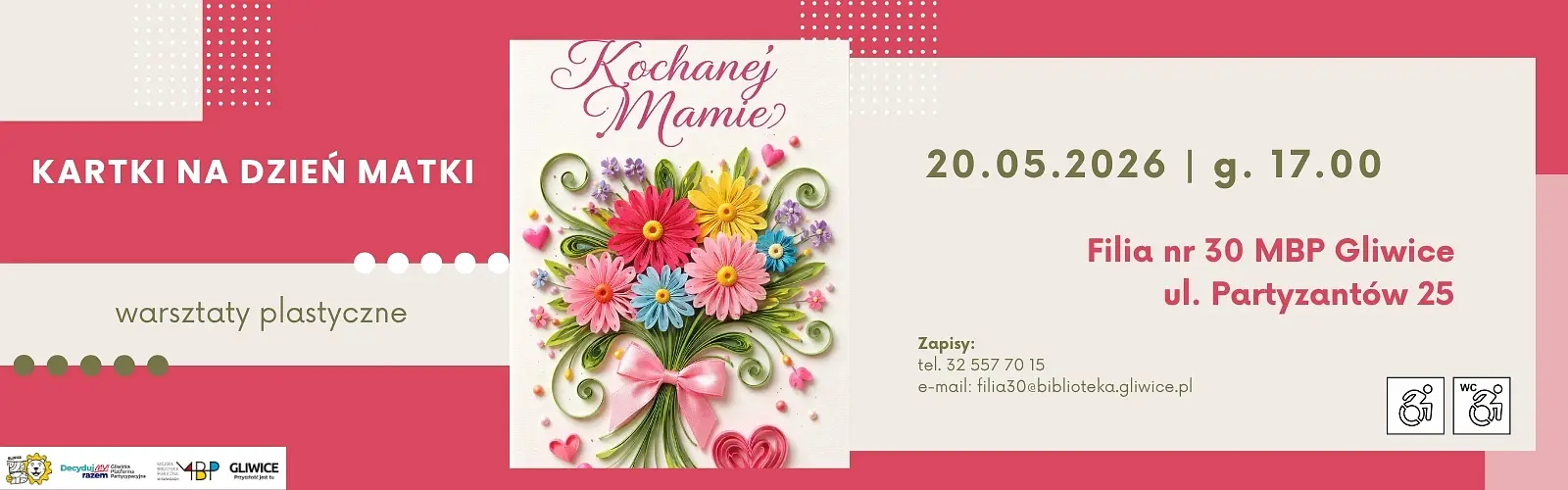Baner z informacją o warsztatach plastycznych