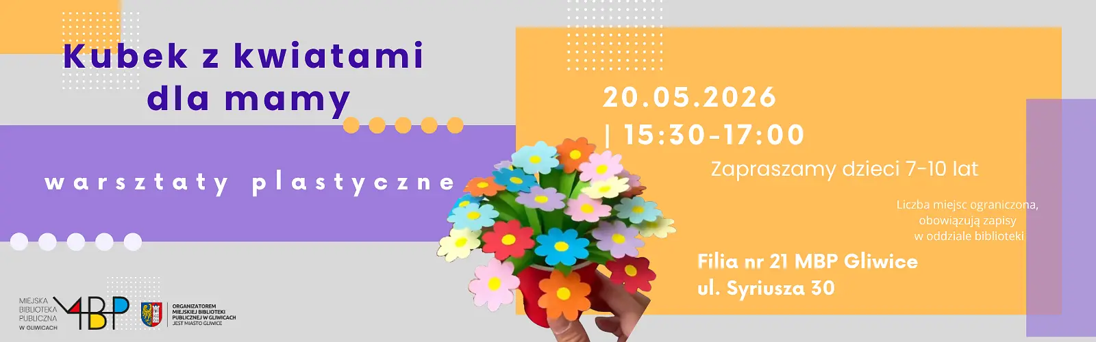 Baner z informacją o warsztatach plastycznych dla dzieci