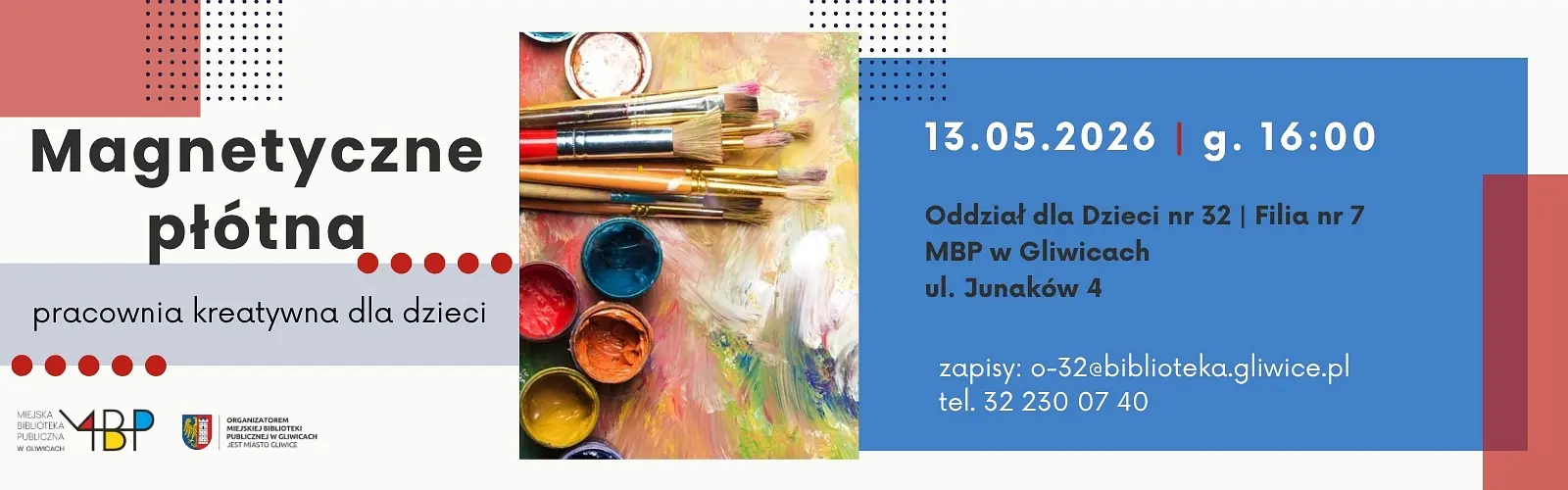 Baner z informacją o pracowni kreatywnej dla dzieci