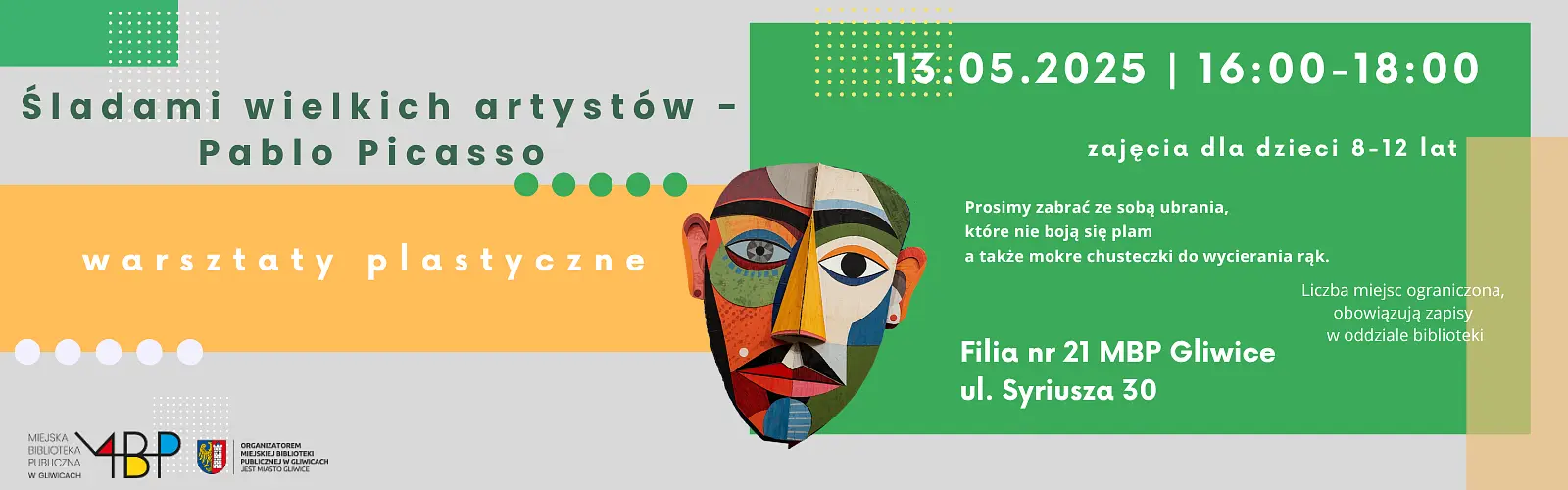 Baner z informacją o warsztatach plastycznych