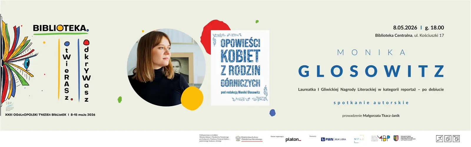 Baner z informacją o spotkaniu autorskim
