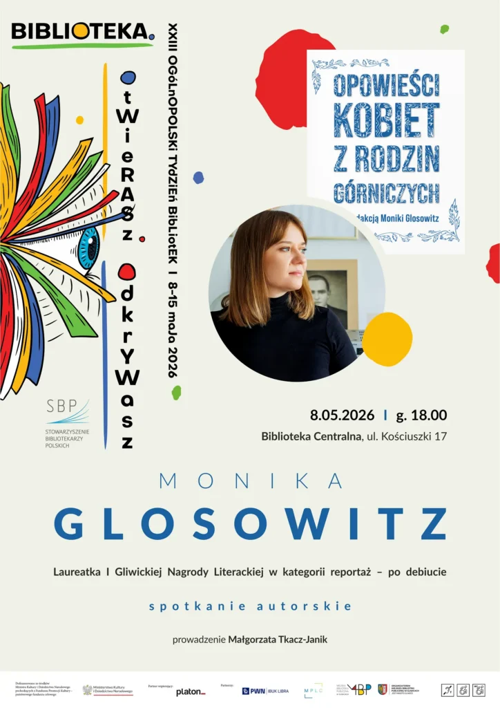Plakat z informacją o spotkaniu autorskim