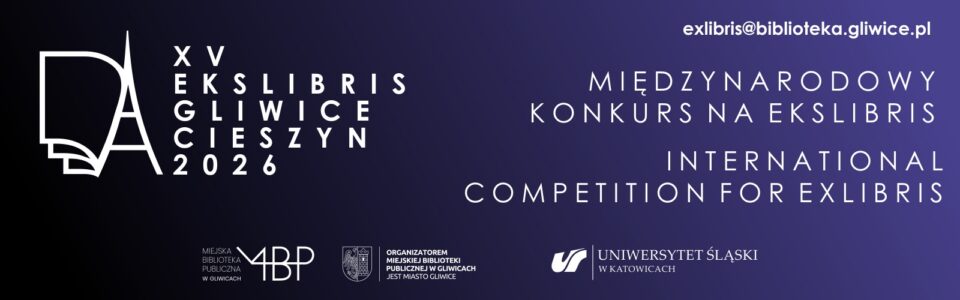 Baner z informacją o konkursie na ekslibris. Banner with information about the ex-libris competition.