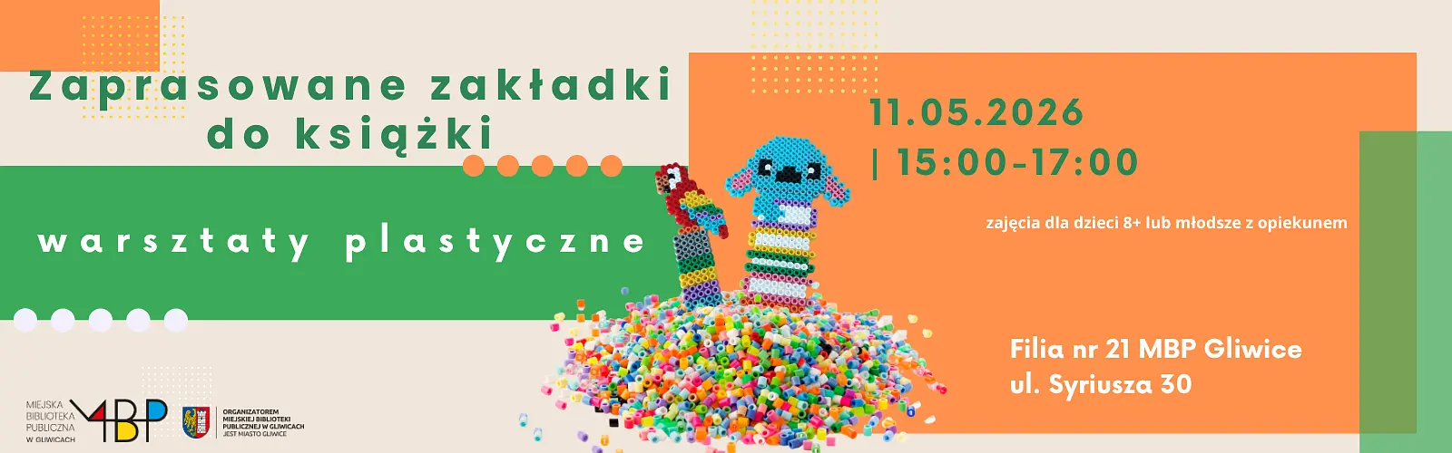 Baner z informacją o warsztatach plastycznych dla dzieci